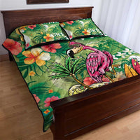 Hawaiian Flamingo Hibiscus Personalised Quilt Bed Set Green Summer Tropical Flowers - Polynesian Pride