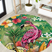 Hawaiian Flamingo Hibiscus Personalised Round Carpet Green Summer Tropical Flowers - Polynesian Pride