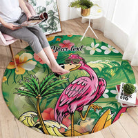 Hawaiian Flamingo Hibiscus Personalised Round Carpet Green Summer Tropical Flowers - Polynesian Pride