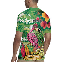 Hawaiian Flamingo Hibiscus Personalised Rugby Jersey Green Summer Tropical Flowers - Polynesian Pride