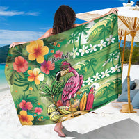 Hawaiian Flamingo Hibiscus Personalised Sarong Green Summer Tropical Flowers - Polynesian Pride