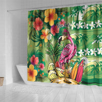 Hawaiian Flamingo Hibiscus Personalised Shower Curtain Green Summer Tropical Flowers - Polynesian Pride