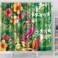 Hawaiian Flamingo Hibiscus Personalised Shower Curtain Green Summer Tropical Flowers - Polynesian Pride