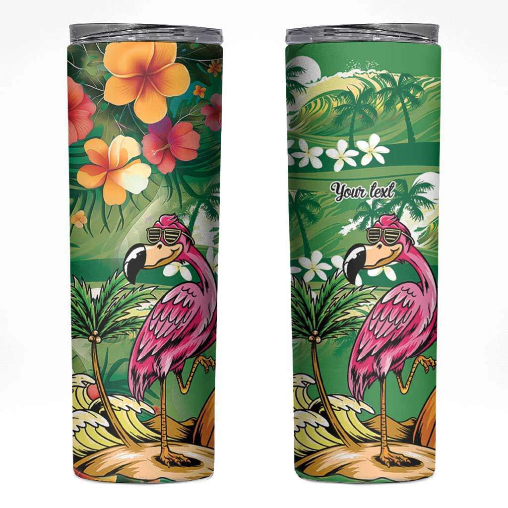 Hawaiian Flamingo Hibiscus Personalised Skinny Tumbler Green Summer Tropical Flowers - Polynesian Pride
