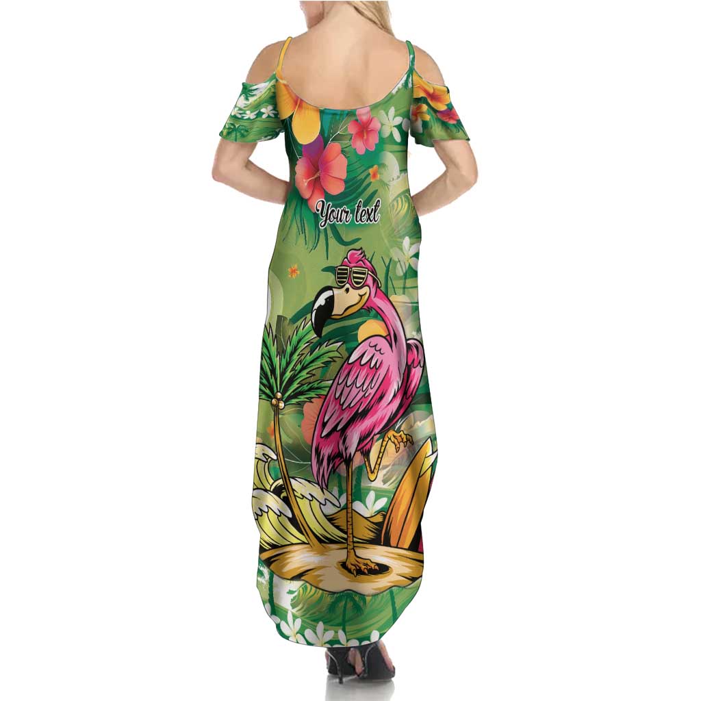 Hawaiian Flamingo Hibiscus Personalised Summer Maxi Dress Green Summer Tropical Flowers - Polynesian Pride