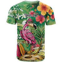 Hawaiian Flamingo Hibiscus Personalised T Shirt Green Summer Tropical Flowers - Polynesian Pride