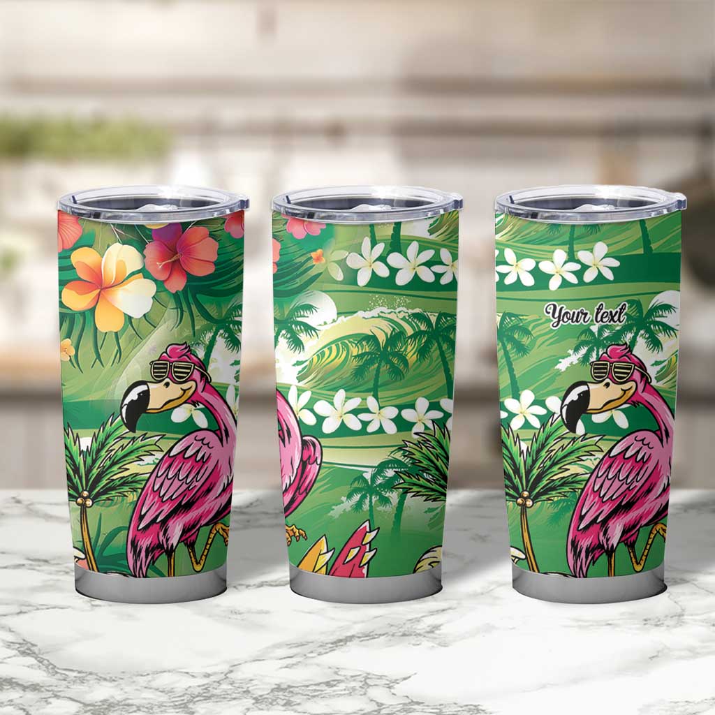 Hawaiian Flamingo Hibiscus Personalised Tumbler Cup Green Summer Tropical Flowers - Polynesian Pride