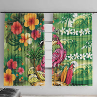 Hawaiian Flamingo Hibiscus Personalised Window Curtain Green Summer Tropical Flowers - Polynesian Pride