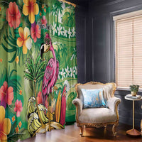 Hawaiian Flamingo Hibiscus Personalised Window Curtain Green Summer Tropical Flowers - Polynesian Pride