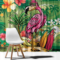 Hawaiian Flamingo Hibiscus Personalised Window Curtain Green Summer Tropical Flowers - Polynesian Pride