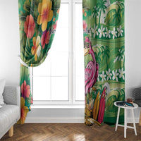 Hawaiian Flamingo Hibiscus Personalised Window Curtain Green Summer Tropical Flowers - Polynesian Pride