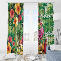 Hawaiian Flamingo Hibiscus Personalised Window Curtain Green Summer Tropical Flowers - Polynesian Pride