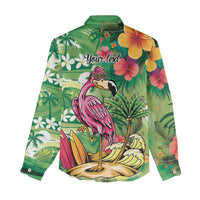 Hawaiian Flamingo Hibiscus Personalised Women Casual Shirt Green Summer Tropical Flowers - Polynesian Pride