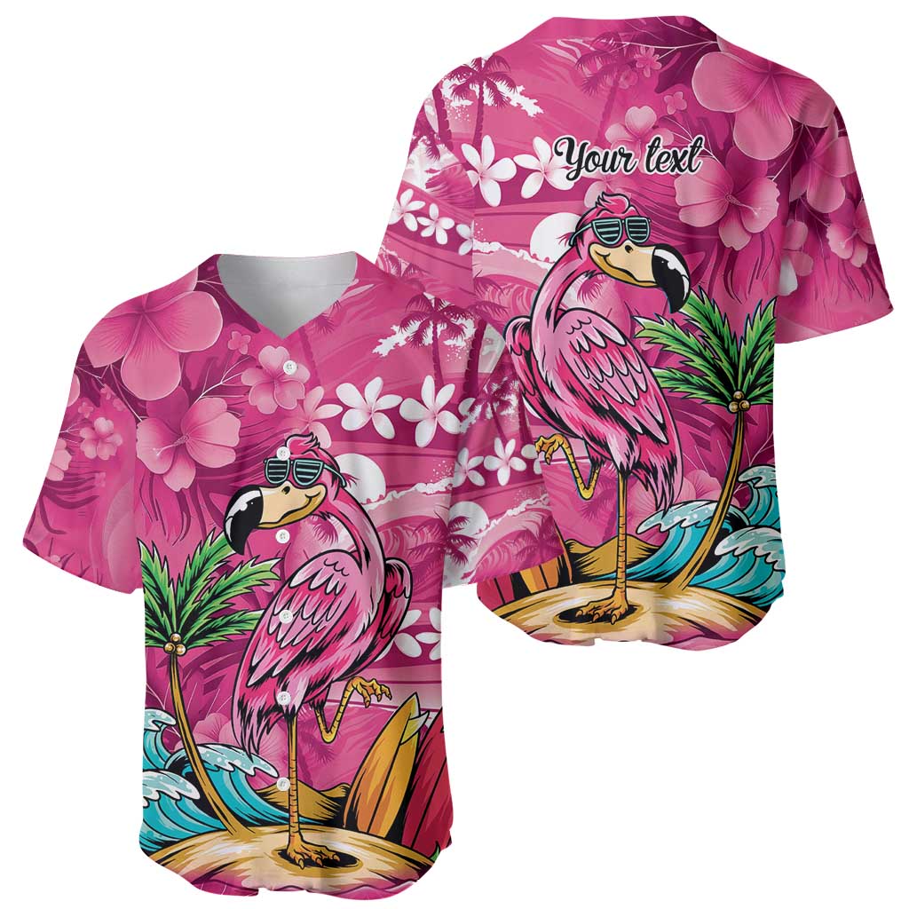 Hawaiian Flamingo Hibiscus Personalised Baseball Jersey Pink Summer Tropical Flowers - Polynesian Pride
