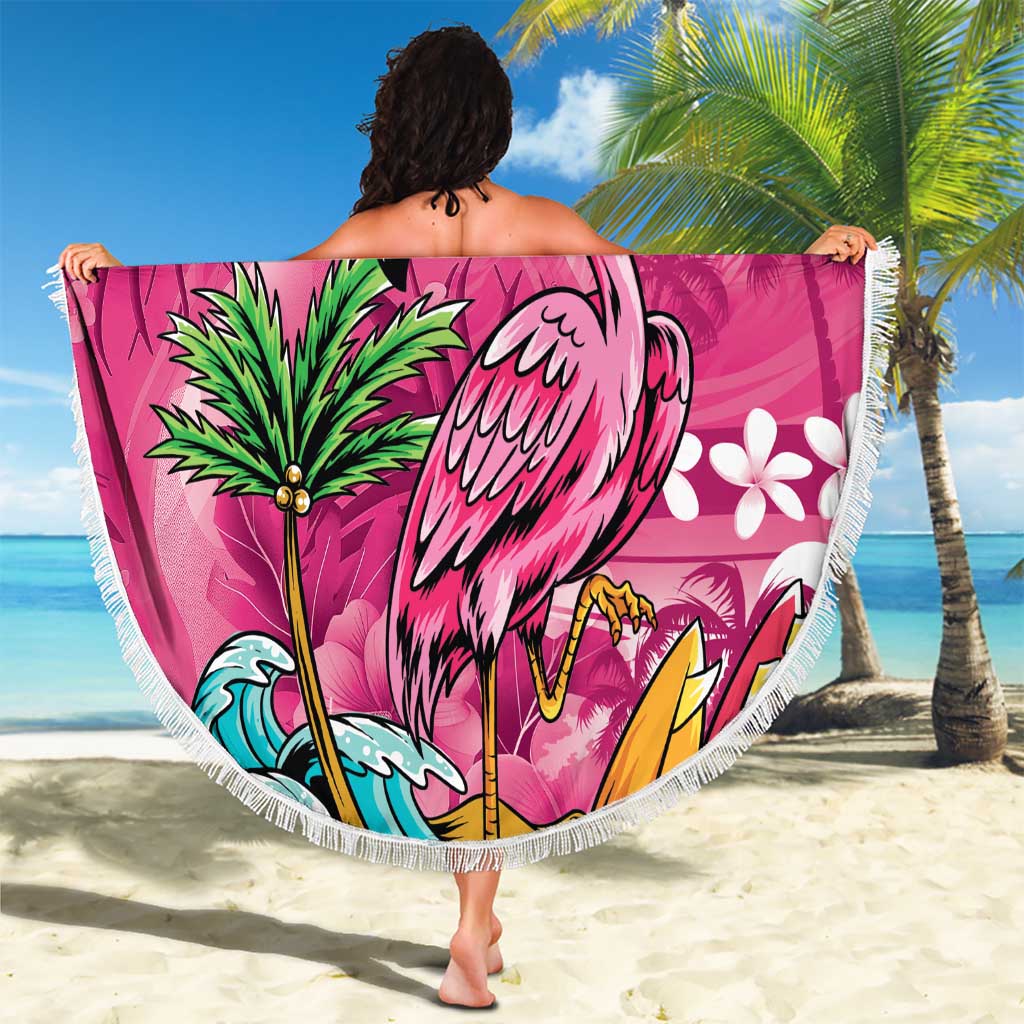 Hawaiian Flamingo Hibiscus Personalised Beach Blanket Pink Summer Tropical Flowers - Polynesian Pride