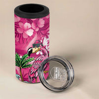 Hawaiian Flamingo Hibiscus Personalised 4 in 1 Can Cooler Tumbler Pink Summer Tropical Flowers - Polynesian Pride