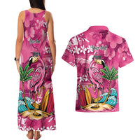 Hawaiian Flamingo Hibiscus Personalised Couples Matching Tank Maxi Dress and Hawaiian Shirt Pink Summer Tropical Flowers - Polynesian Pride