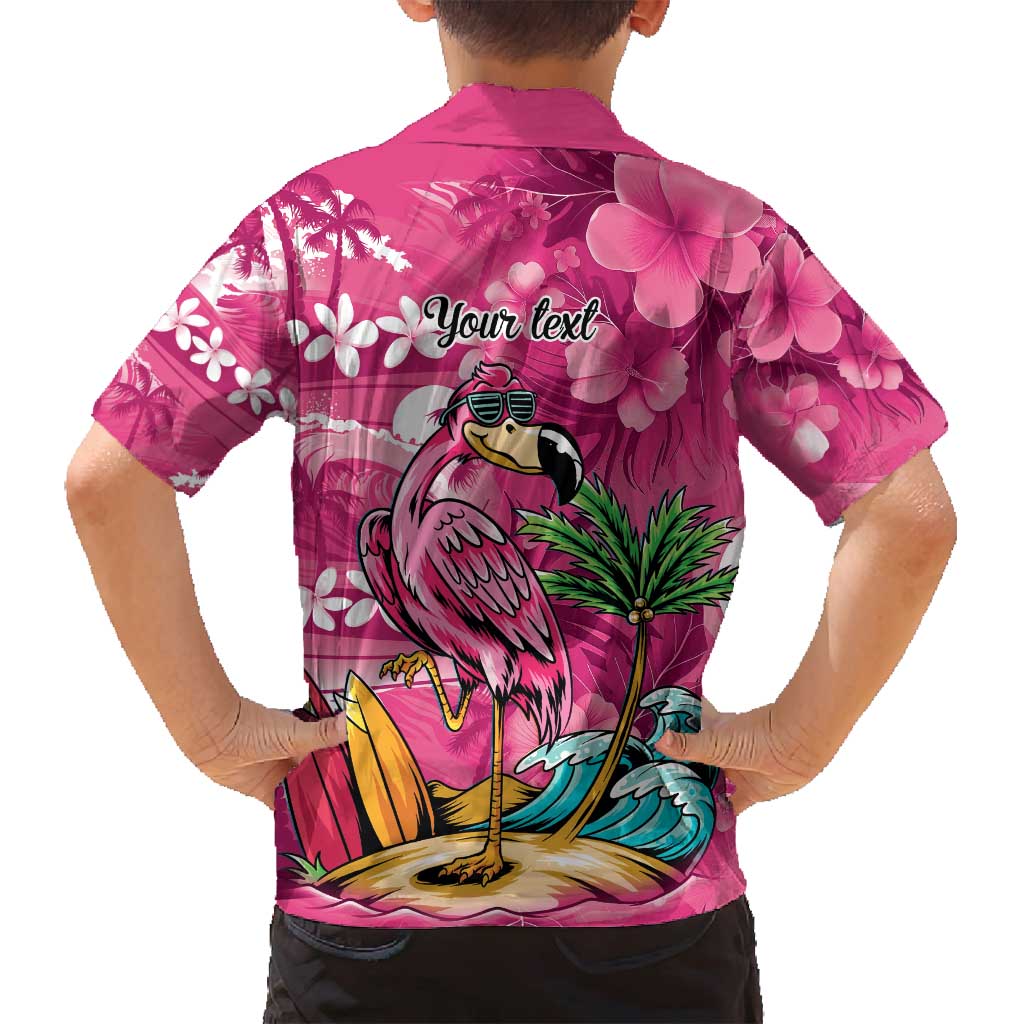 Hawaiian Flamingo Hibiscus Personalised Family Matching Long Sleeve Bodycon Dress and Hawaiian Shirt Pink Summer Tropical Flowers - Polynesian Pride