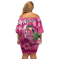 Hawaiian Flamingo Hibiscus Personalised Family Matching Off Shoulder Short Dress and Hawaiian Shirt Pink Summer Tropical Flowers - Polynesian Pride