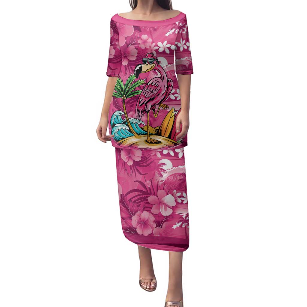 Hawaiian Flamingo Hibiscus Personalised Family Matching Puletasi and Hawaiian Shirt Pink Summer Tropical Flowers - Polynesian Pride