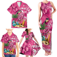 Hawaiian Flamingo Hibiscus Personalised Family Matching Tank Maxi Dress and Hawaiian Shirt Pink Summer Tropical Flowers - Polynesian Pride