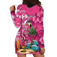 Hawaiian Flamingo Hibiscus Personalised Hoodie Dress Pink Summer Tropical Flowers - Polynesian Pride