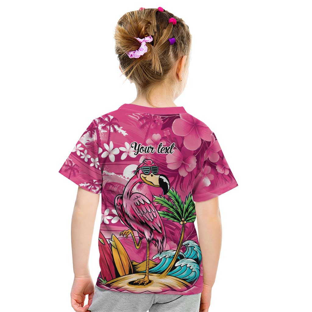 Hawaiian Flamingo Hibiscus Personalised Kid T Shirt Pink Summer Tropical Flowers - Polynesian Pride