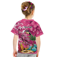 Hawaiian Flamingo Hibiscus Personalised Kid T Shirt Pink Summer Tropical Flowers - Polynesian Pride