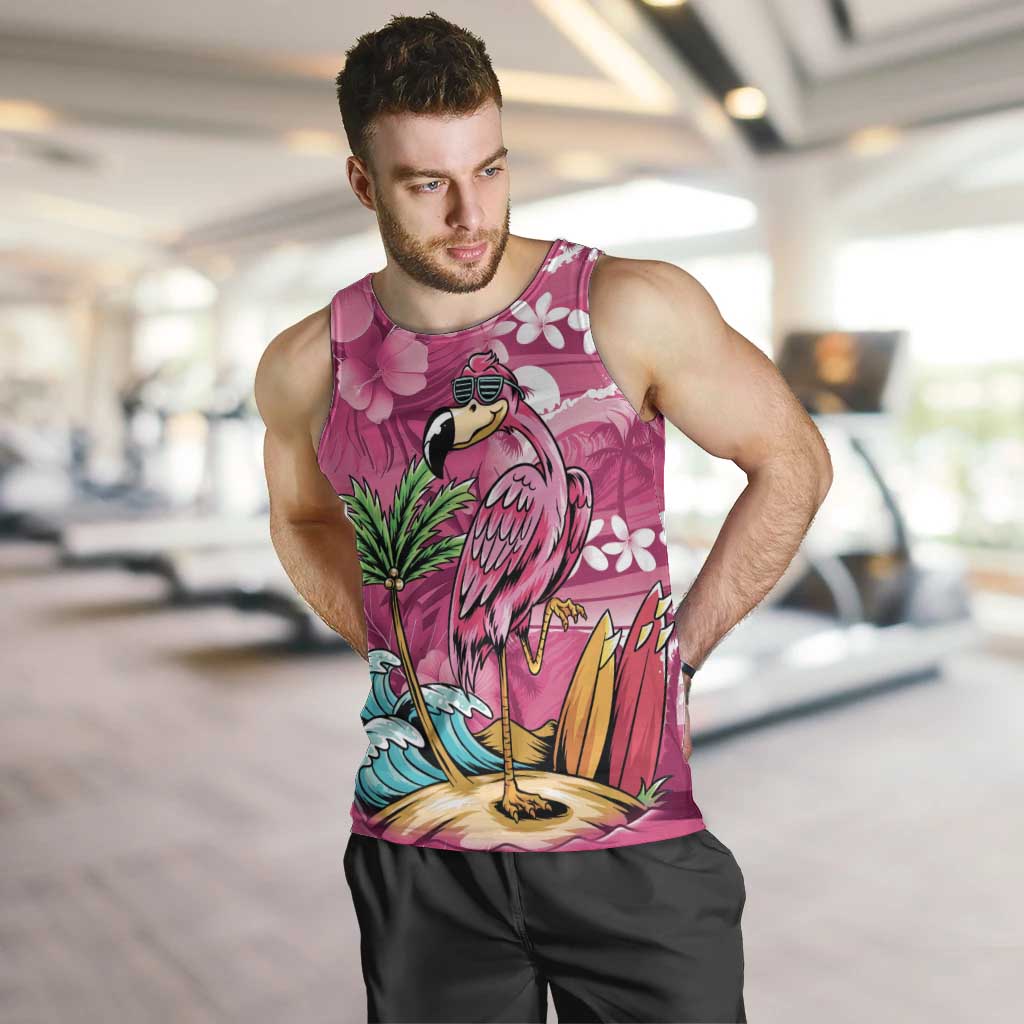 Hawaiian Flamingo Hibiscus Personalised Men Tank Top Pink Summer Tropical Flowers - Polynesian Pride