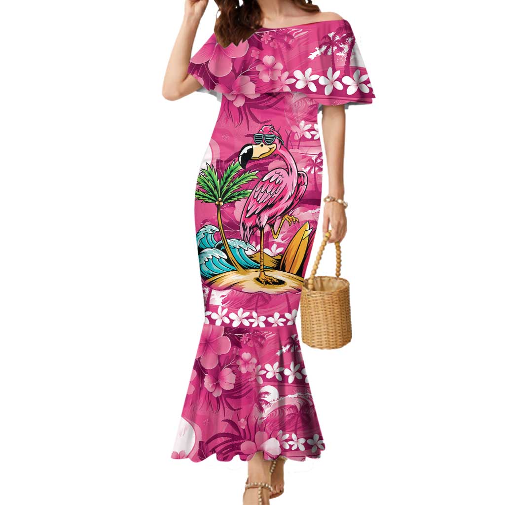 Hawaiian Flamingo Hibiscus Personalised Mermaid Dress Pink Summer Tropical Flowers - Polynesian Pride