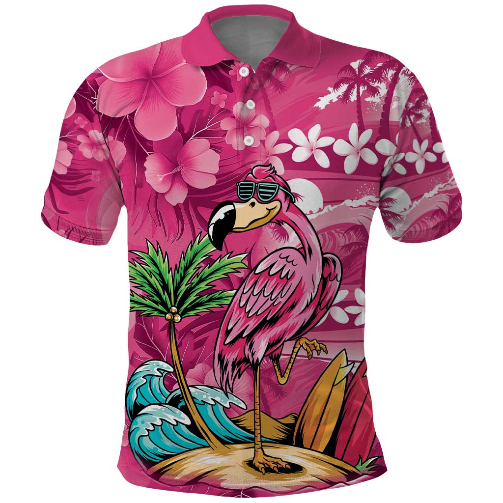 Hawaiian Flamingo Hibiscus Personalised Polo Shirt Pink Summer Tropical Flowers - Polynesian Pride
