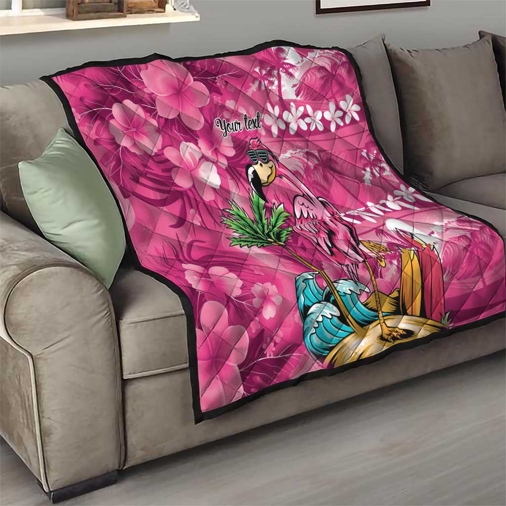 Hawaiian Flamingo Hibiscus Personalised Quilt Pink Summer Tropical Flowers - Polynesian Pride