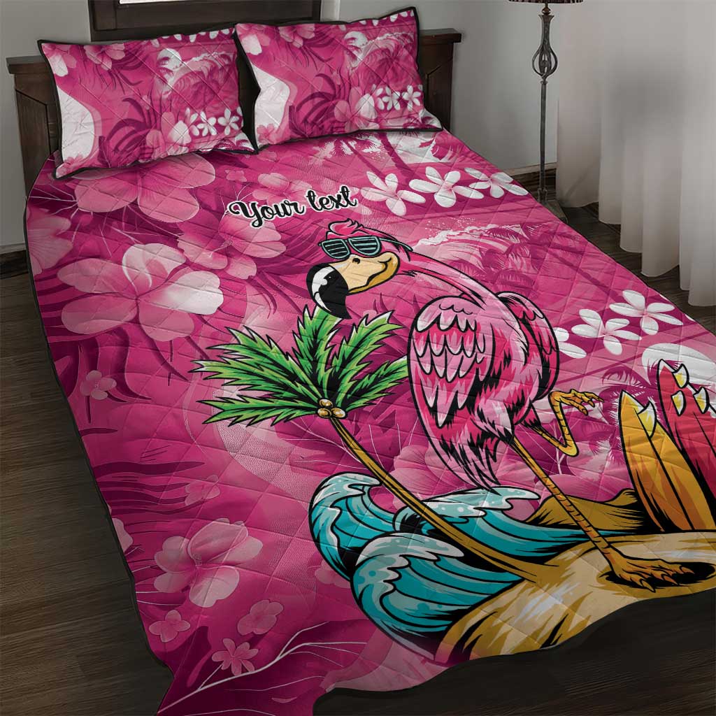 Hawaiian Flamingo Hibiscus Personalised Quilt Bed Set Pink Summer Tropical Flowers - Polynesian Pride