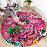Hawaiian Flamingo Hibiscus Personalised Round Carpet Pink Summer Tropical Flowers - Polynesian Pride