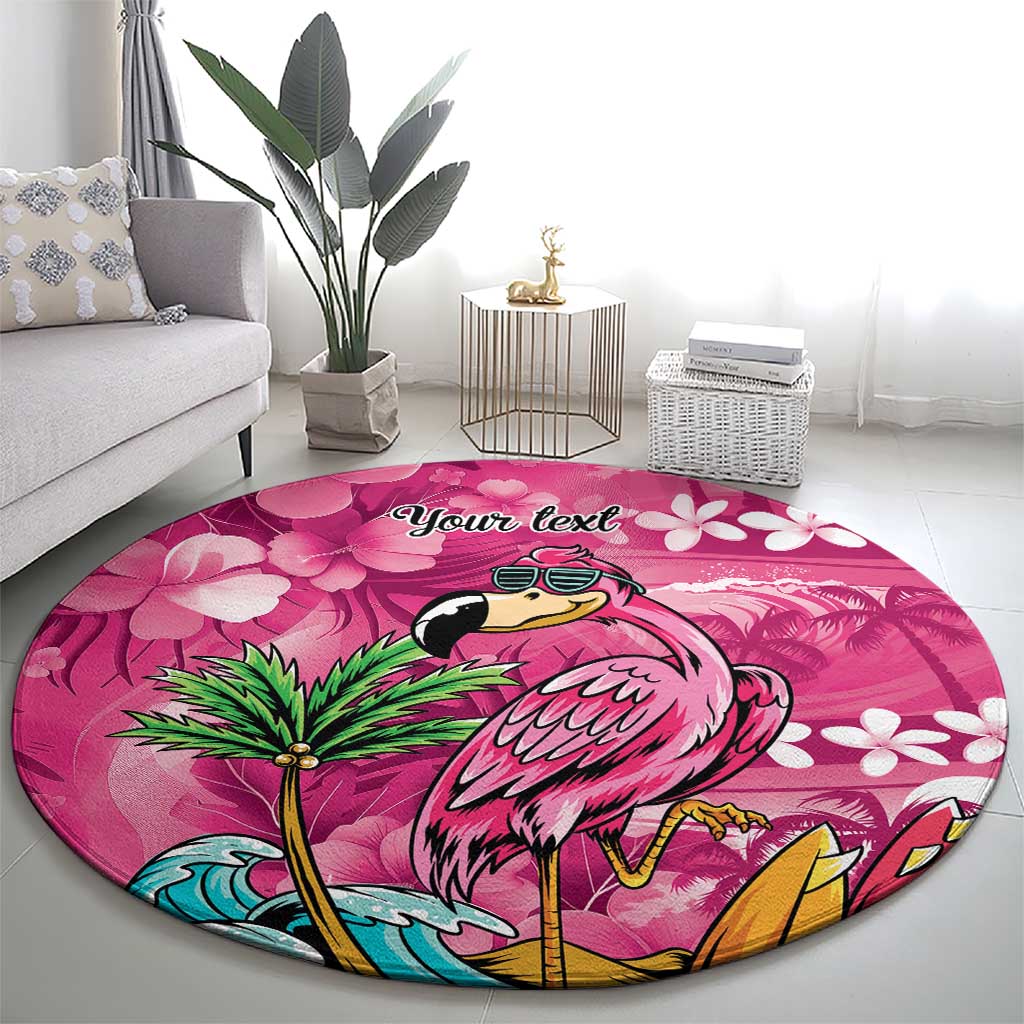Hawaiian Flamingo Hibiscus Personalised Round Carpet Pink Summer Tropical Flowers - Polynesian Pride