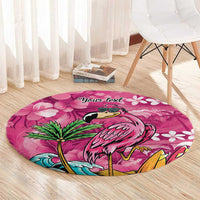 Hawaiian Flamingo Hibiscus Personalised Round Carpet Pink Summer Tropical Flowers - Polynesian Pride