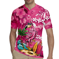 Hawaiian Flamingo Hibiscus Personalised Rugby Jersey Pink Summer Tropical Flowers - Polynesian Pride