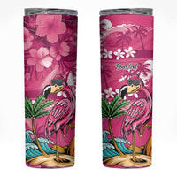 Hawaiian Flamingo Hibiscus Personalised Skinny Tumbler Pink Summer Tropical Flowers - Polynesian Pride