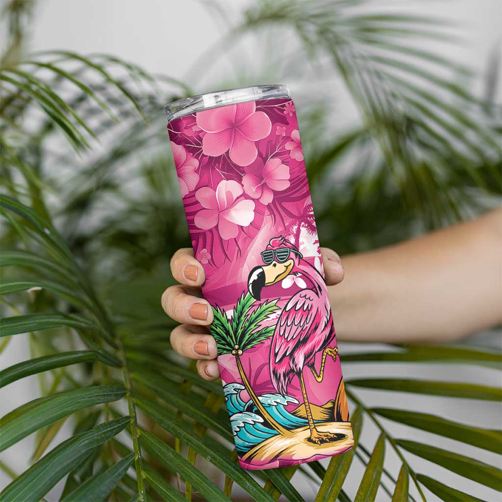 Hawaiian Flamingo Hibiscus Personalised Skinny Tumbler Pink Summer Tropical Flowers - Polynesian Pride