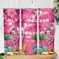 Hawaiian Flamingo Hibiscus Personalised Skinny Tumbler Pink Summer Tropical Flowers - Polynesian Pride