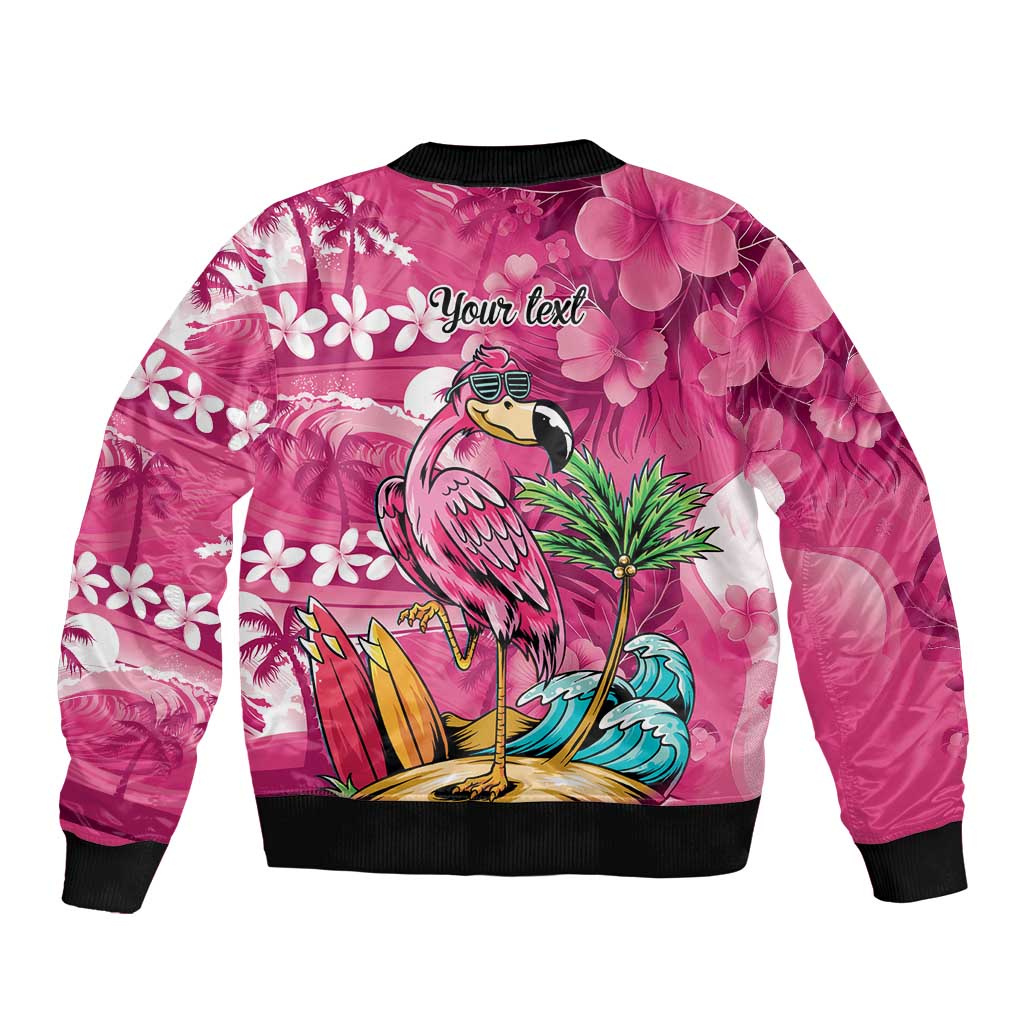 Hawaiian Flamingo Hibiscus Personalised Sleeve Zip Bomber Jacket Pink Summer Tropical Flowers - Polynesian Pride
