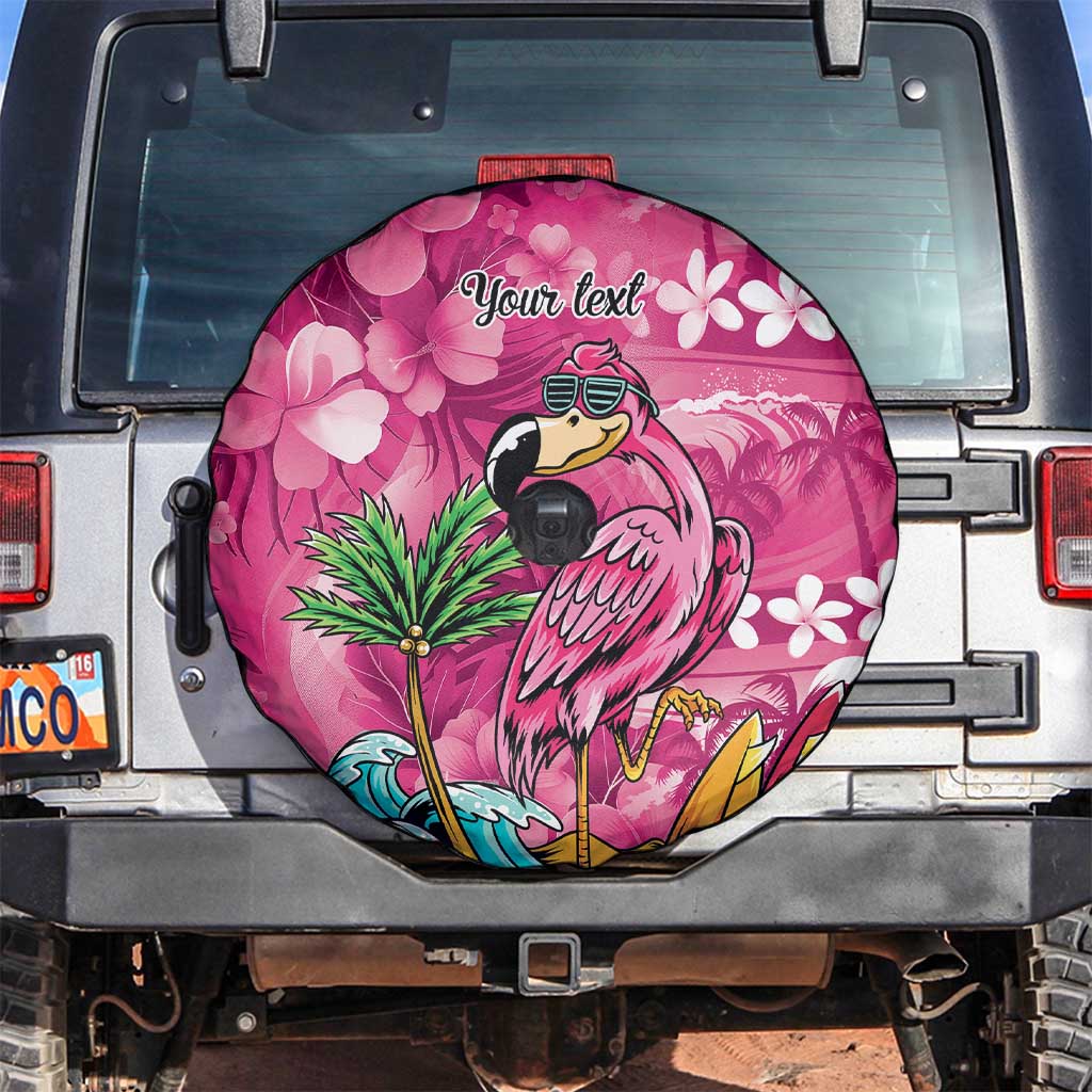 Hawaiian Flamingo Hibiscus Personalised Spare Tire Cover Pink Summer Tropical Flowers - Polynesian Pride