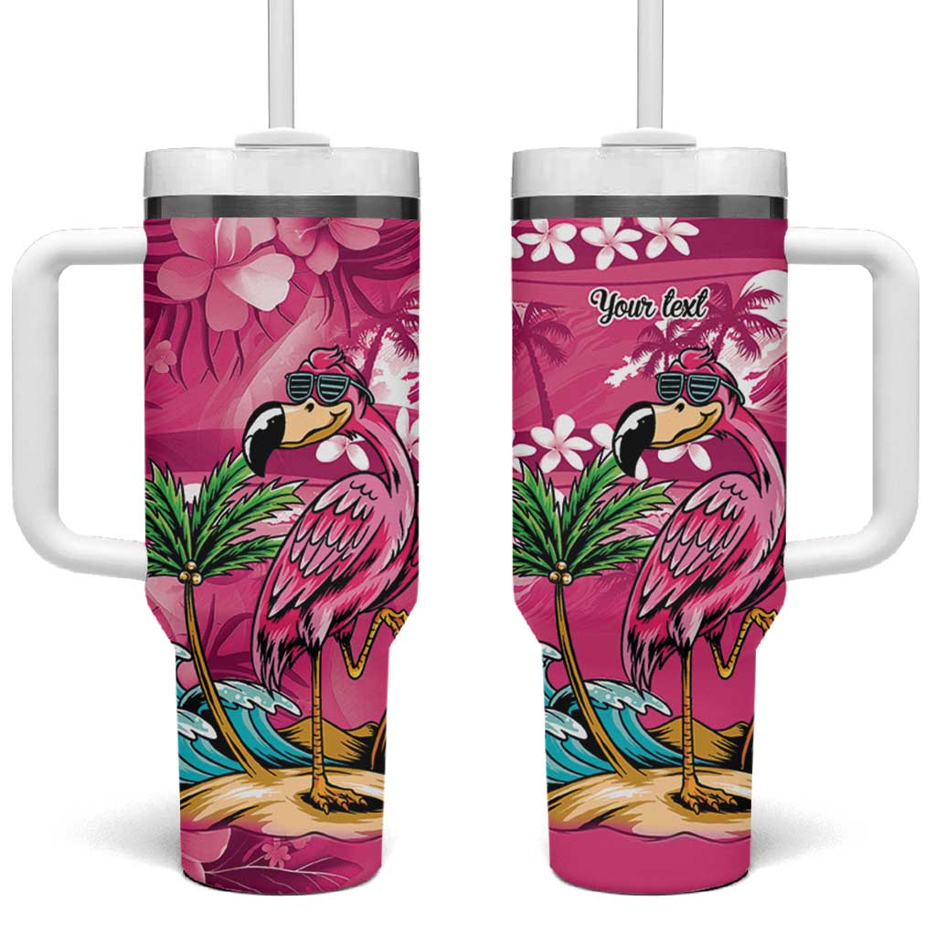 Hawaiian Flamingo Hibiscus Personalised Tumbler With Handle Pink Summer Tropical Flowers - Polynesian Pride
