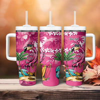 Hawaiian Flamingo Hibiscus Personalised Tumbler With Handle Pink Summer Tropical Flowers - Polynesian Pride