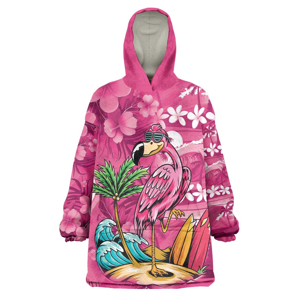 Hawaiian Flamingo Hibiscus Personalised Wearable Blanket Hoodie Pink Summer Tropical Flowers - Polynesian Pride
