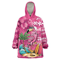 Hawaiian Flamingo Hibiscus Personalised Wearable Blanket Hoodie Pink Summer Tropical Flowers - Polynesian Pride