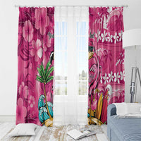 Hawaiian Flamingo Hibiscus Personalised Window Curtain Pink Summer Tropical Flowers - Polynesian Pride