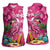 Hawaiian Flamingo Hibiscus Personalised Women Sleeveless Polo Shirt Pink Summer Tropical Flowers - Polynesian Pride
