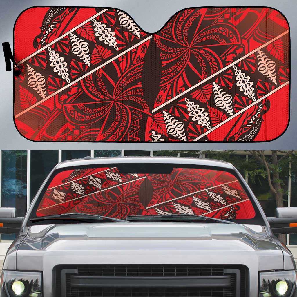 Vintage Ngatu Tribal Tonga Pattern Auto Sun Shade - Polynesian Pride