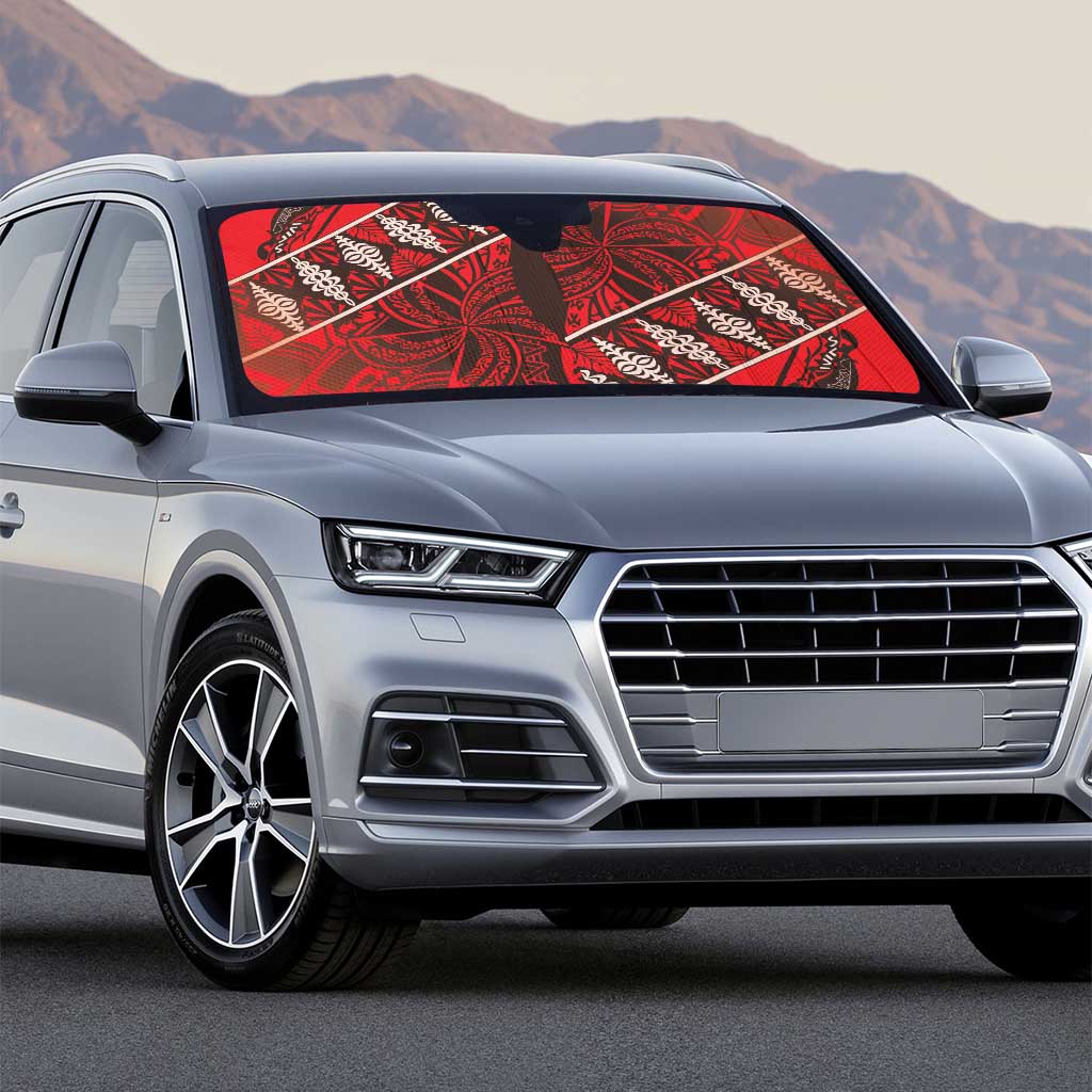 Vintage Ngatu Tribal Tonga Pattern Auto Sun Shade - Polynesian Pride